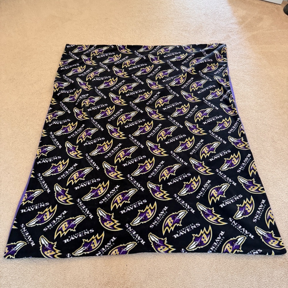 NFL Baltimore Ravens Blanket‎ Purple Black Fleece Logo Print Throw Handmade